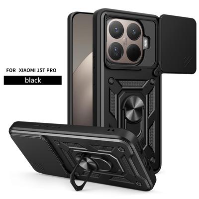 Sliding Window Armor Shockproof Case For Xiaomi 15T Pro Magnetic Ring Holder Camera Lens Protection Phone Cover Coque Fundas