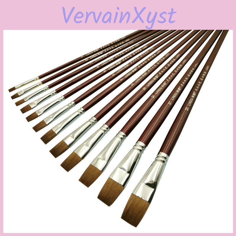 Hair Head Weasels Brush Flat Wolf Hair Art Pen 12 Pcsset Oil Watercolor Acrylic Painting Brush For Artist Beginner