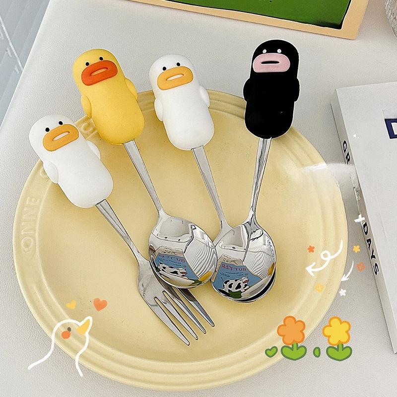Cute Cartoon 304 Stainless Steel Children's Spoon & Fork Set - Anti-Fall & Durable Baby Tableware