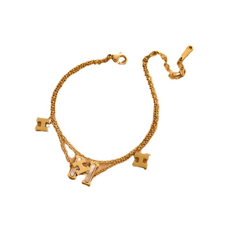 2023 Βραχιόλι από Τιτάνιο Ατσάλι με Διπλή Αλυσίδα και Μενταγιόν Η - Μοντέρνο, Ανθεκτικό, Απλός Σχεδιασμός