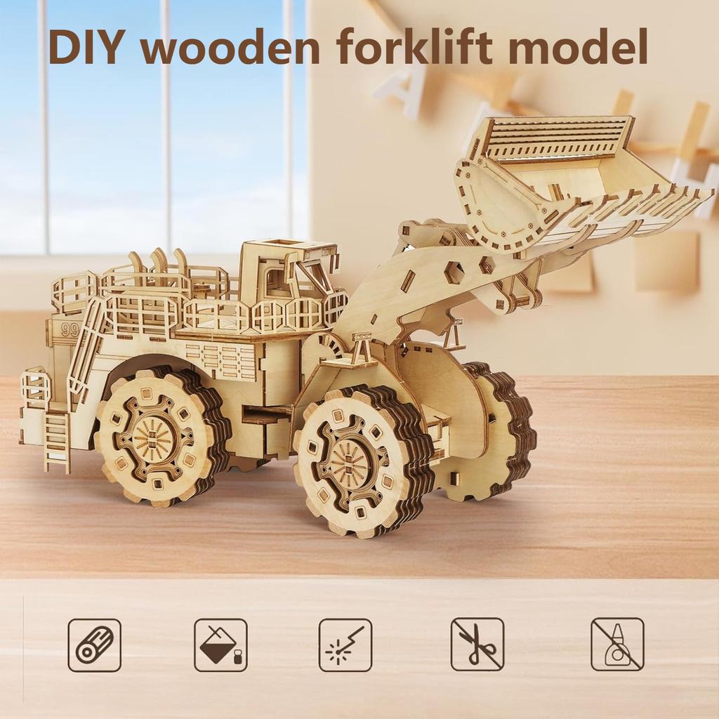 3D Wooden Puzzle for Adults Bulldozer Model Kit Educational STEM Toy Mechanical Engineering DIY Models Gift for Kids Birthday