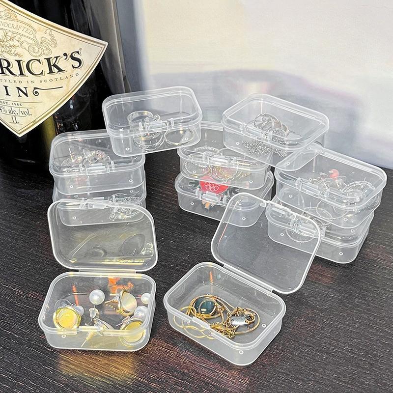 10pcs Plastic Transparent Small Box With Lid Rectangular Earplugs Jewelry Earrings Storage Stud Earrings Box Parts Box