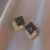 Boucle d'oreille Clou Carrée Noir Blanc Grande Pleine Strass Cristal pour Femmes Nouvelle Géométrie Zircon Transparent Cadeau Fille Noël
