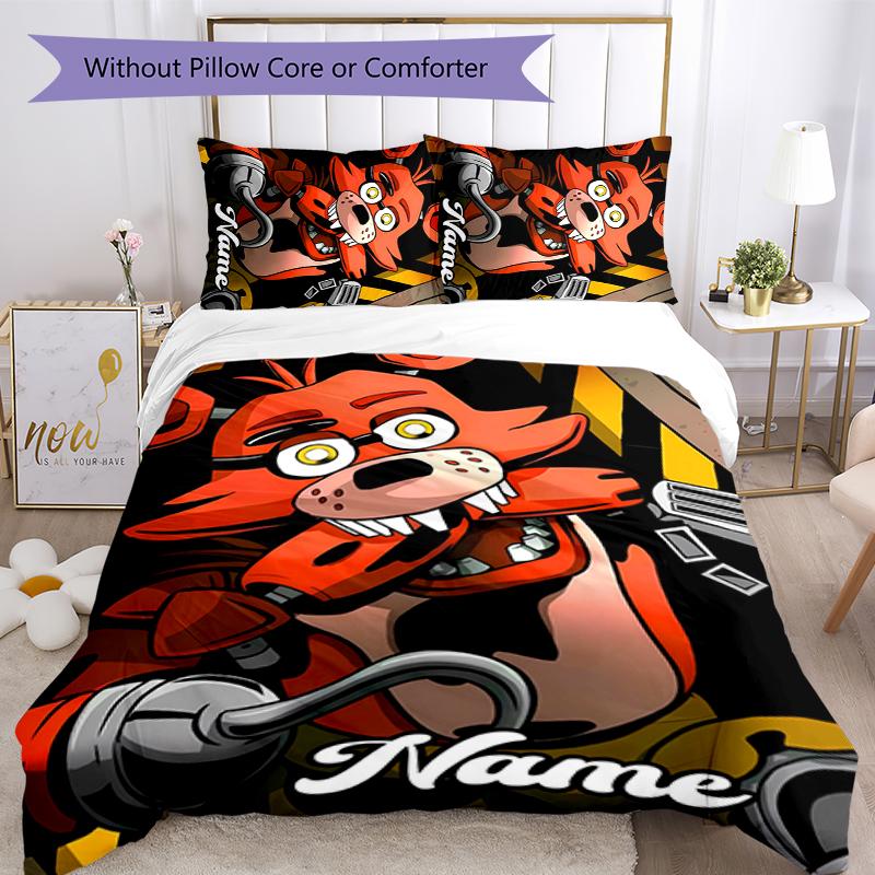 3pcs Custom Name Five Nights At Freddy's Bedding Set Duvet Cover Closure Includes 1 Duvet Cover & 2 Pillowcases for All Seasons Bedroom Decor