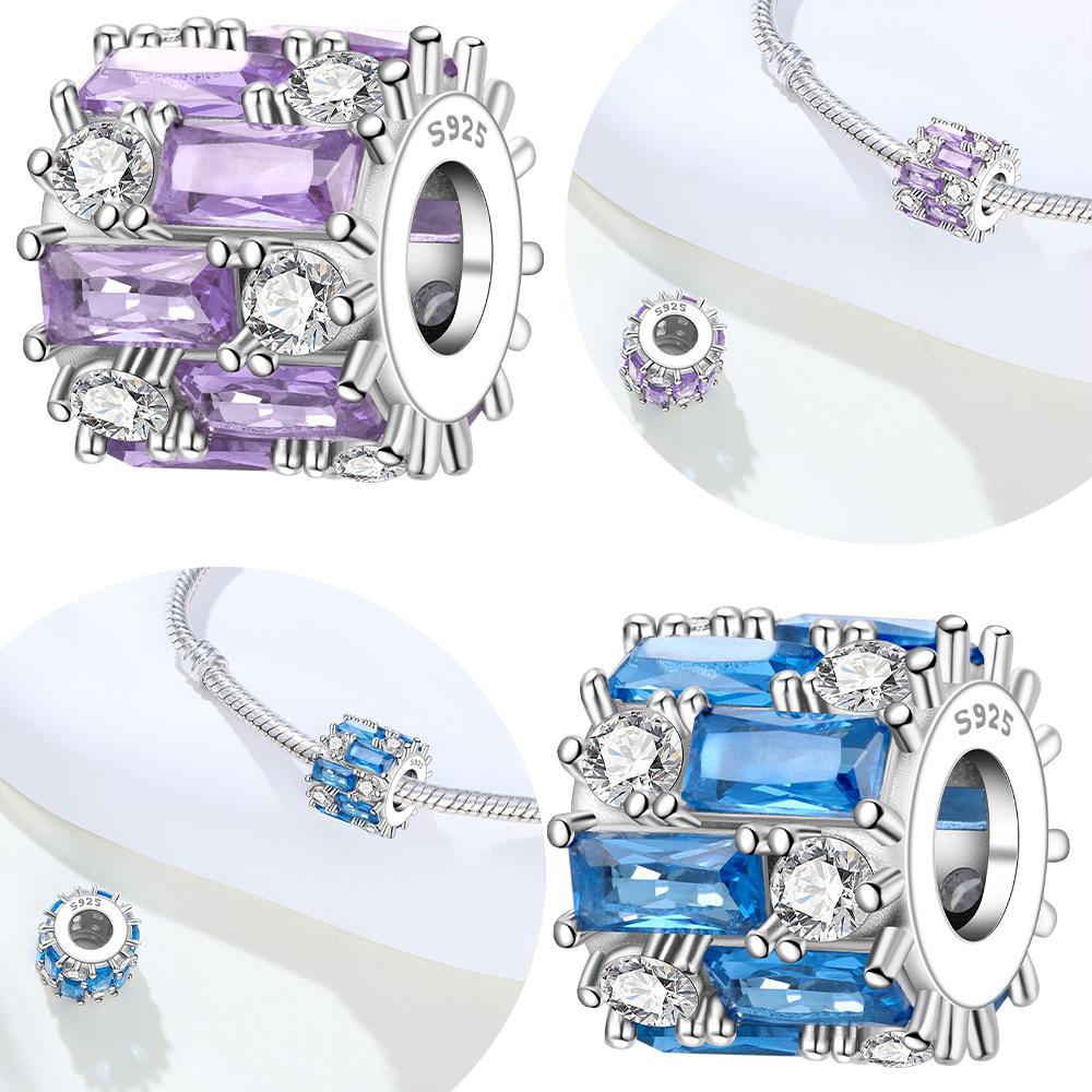 Original Charms Copper Blue Zircon White Purple Cross Zircon Beads Fit Bracelet Women Jewelry Making Diy Fine Gift