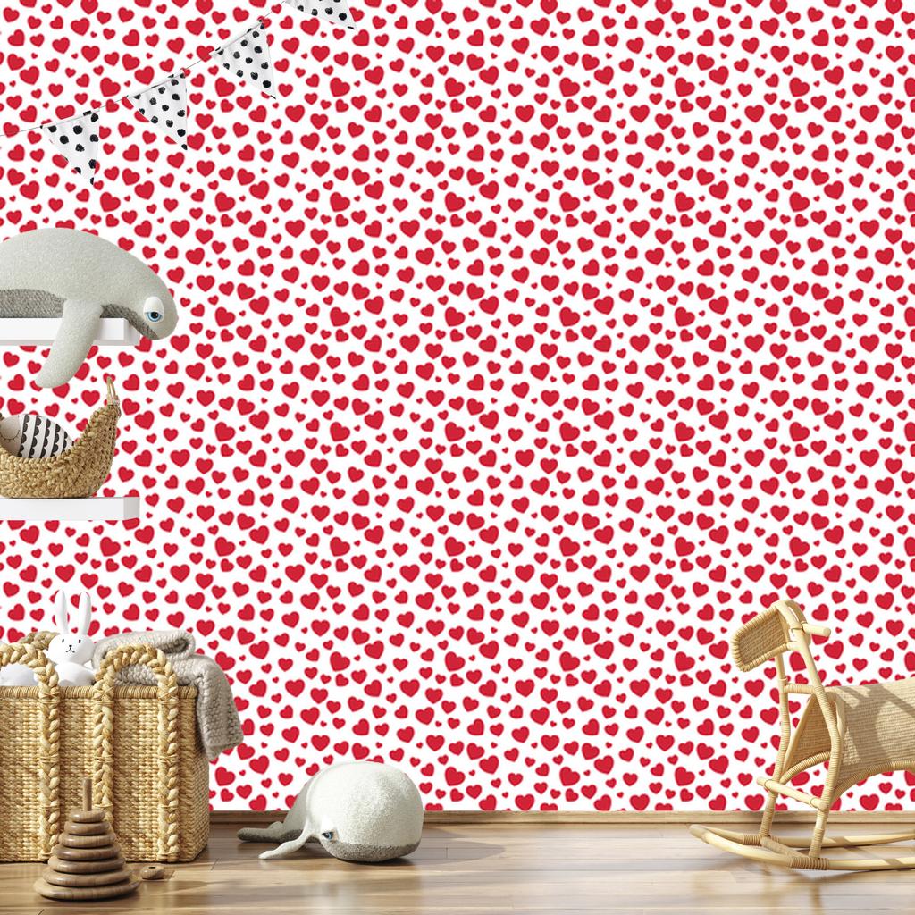 Hearts Wallpaper Coral, White and Red 50x1000