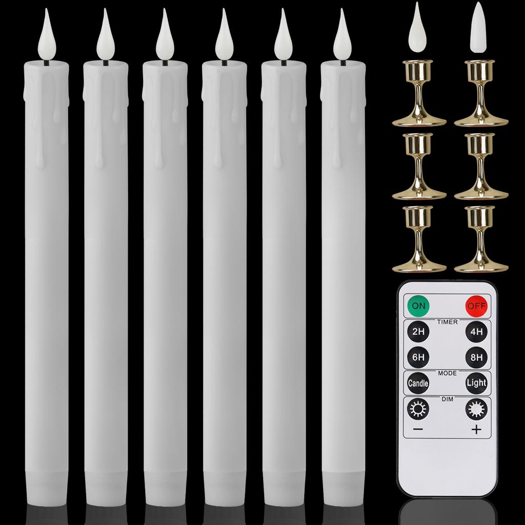 Pack of 12/24pc Flameless Flickering Ivory Taper Candles with Remote Battery Operated LED 3D Wick Candle Christmas Wedding Decor