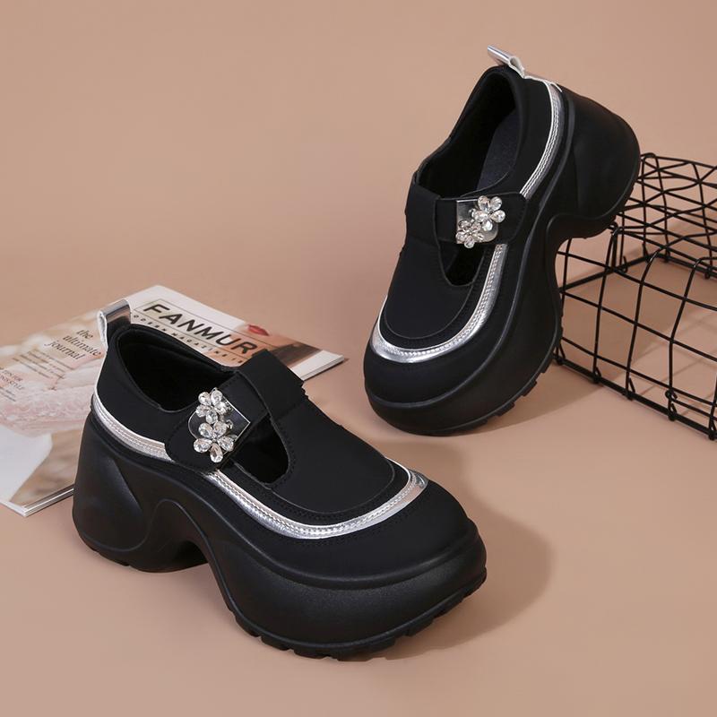 Fashion Fashion Glitter Decoration Casual Shoes Women 2025 Autumn Thick Bottom Mary Jane Shoes Soft Chunky Platform Sneakers