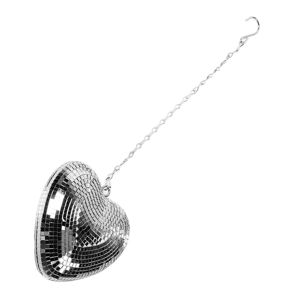 Heart Shaped Mirror Ball Shiny Decorative Reflective Mirror Ball Ornament with Hook Chain for Party KTV Bar