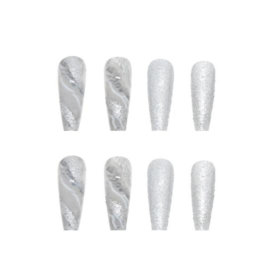 1 Set Long Fake Nails Shiny Visual Effect Non-Irritating Harmless Removable Marble Pattern Decorative Plastic Full Cover Press on Fake Nails Manicure