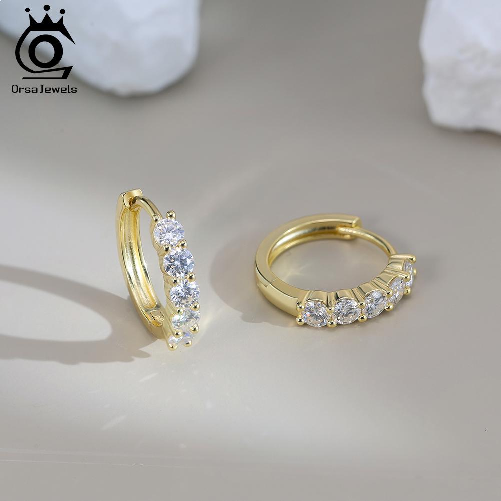 ORSA JEWELS Elegant D Color VVS Moissanite Diamand Hoop Earrings for Women 925 Silver Earrings Party Luxury Jewelry MOE14