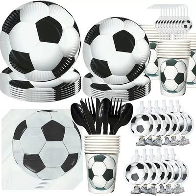 Fußball-Thema Geburtstagsparty Dekorationen Einweg-Geschirr Pappteller Tasse Strohhalm Babyparty Gastgeschenke Jungen Partyzubehör Deko