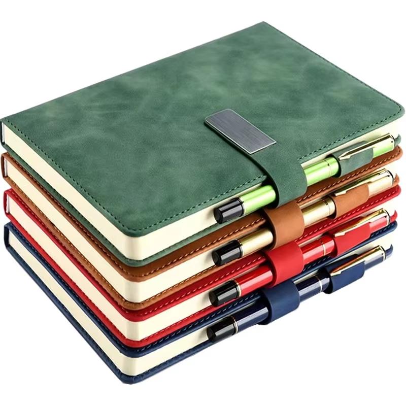 A5 Size Business Notebook with 80g Beige Paper Lined Magnetic Buckle Hard Leather Cover Diary Journal in 6 Designs to Choose