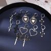 6pairs Gothic Cross Pendant Earrings for Women Men Love Heart Dangle Earrings Metal Punk Jewelry Gifts