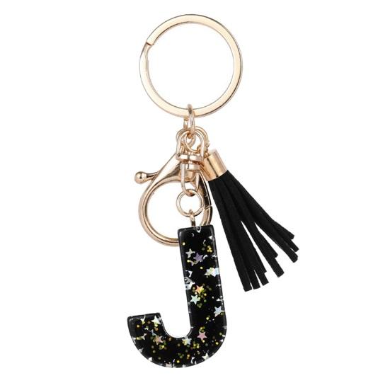 Lightweight Keychain Pendant, Sequins Star Letter A-Z Charm with Tassel, Gift Alphabet Initial Metal Keyring for Handbag Backpack Bag