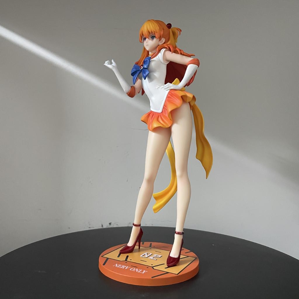 28Cm Eva Asuka Sailor Moon Anime Gk Figure Double Head Sculpt Standing Pose Model Toy Replaceable Hands Statue Desktop Deco Gift