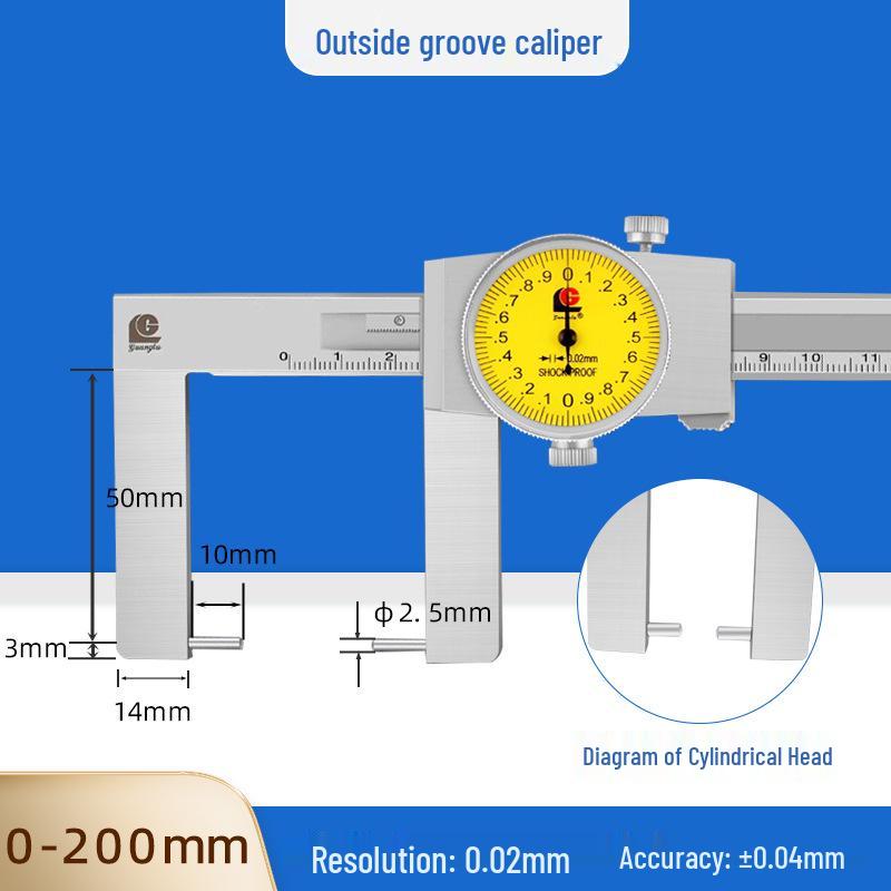 Guilin Guanglu Flat & Cylindrical Jaw Groove Caliper (150/200/300mm)