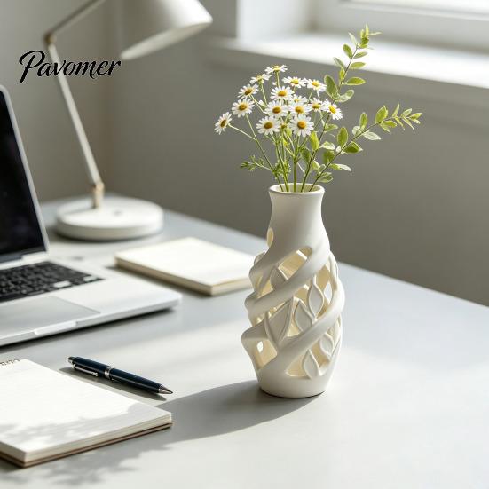 Artistic Table Centerpiece for Bedroom 3D Printed White Hollow Vase, Modern Abstract Art Flower Pot Desktop Ornament Study Room Living Bedroom,