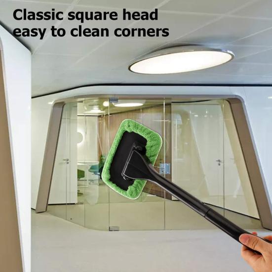Windshield Cleaning Tool 16-inch Long Rod Window Wiper with 3 Microfiber Cloth Pads Auto Glass Cleaning Brushes Car Interior Cleaner Kit