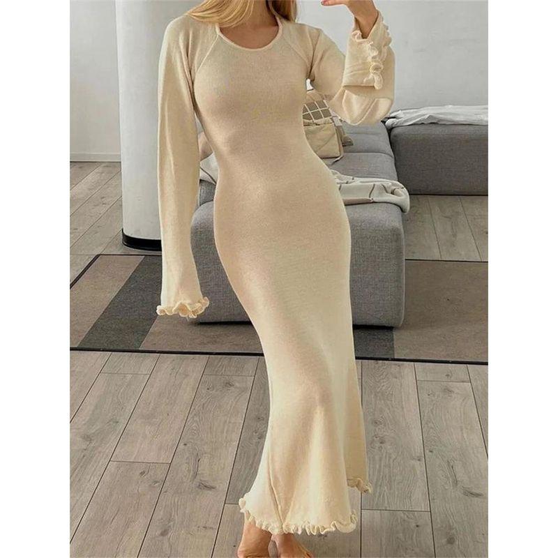

New Sexy European and American One-Shoulder Sleeve off-Shoulder Long sleeve Sexy Banquet Dress Light yellow L