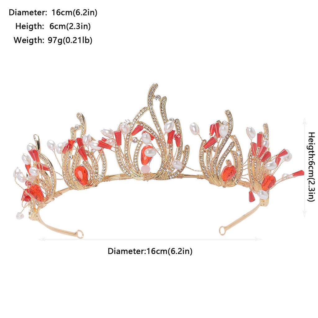 Baroque Retro Bridal Crown Tiara Gold Color Diamond Crystal Beaded Crown Wedding Dress Accessories