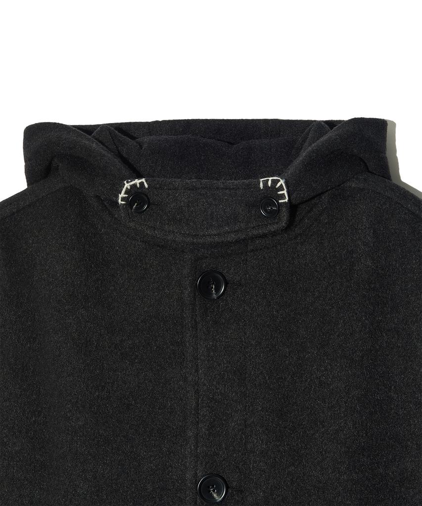 Peace Maker Hand Stitch Hoodie Maxi Wool Coat (Charcoal)