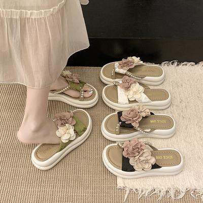 Foreign-style Flower Thick-soled Fairy Skirt Slippers 2025 New Summer Fashion Versatile One-word Comfortable Slippers Beach