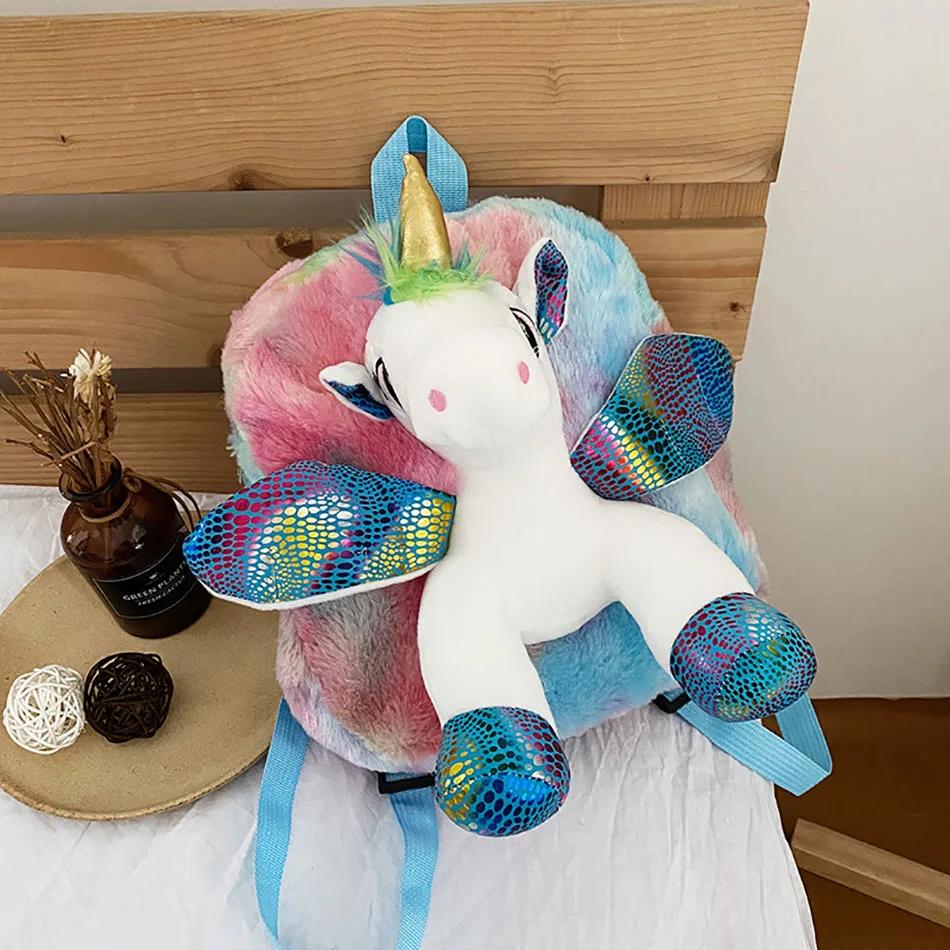 Sac à dos Licorne pour Filles Sac à dos pour Enfants Jouet Licorne en Peluche Cadeaux pour Bébé Sac à dos Jouet Animal en Peluche Serviettes Sac à collation Livre white