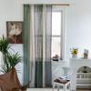Finished Curtains Cotton And Linen Fabric Striped Color Matching Gray Fringed American Farmhouse Coffee Curtain