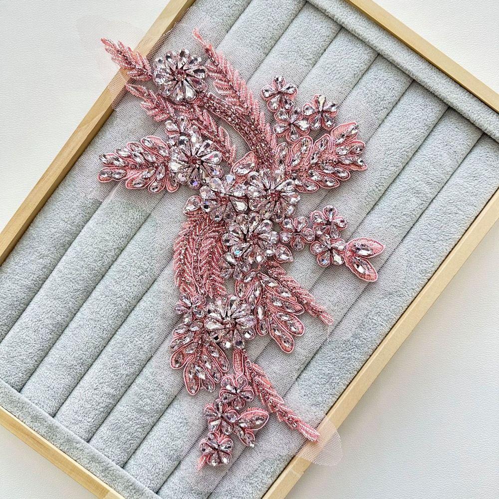 Lace Fabric Rhinestones Embroidery Applique Handmade Cloth Applique Exquisite Cloth Patch  Sewing