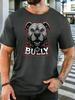 Pitbull Head With Bully Letter Unisexs Front Print T Shirt Cool Dog Graphic Tee Casual Short Sleeve Top Dog Breed Lover Gift