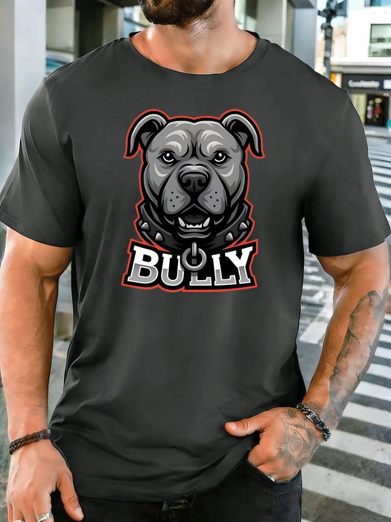 Pitbull Head With Bully Letter Unisexs Front Print T Shirt Cool Dog Graphic Tee Casual Short Sleeve Top Dog Breed Lover Gift