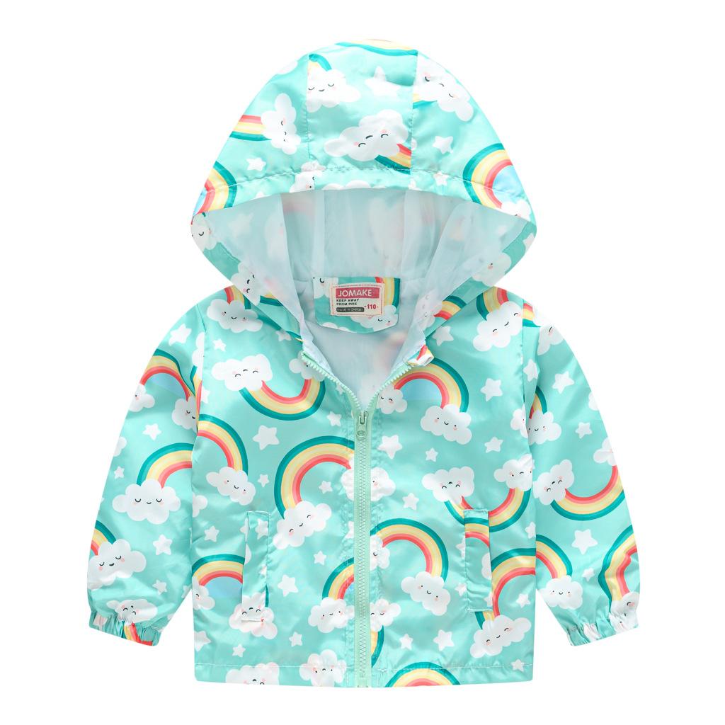 Toddler Kids Cartoon Print Hooded Jacket Boys Girls Lightweight Windproof Zip Up Casual Outerwear Coat