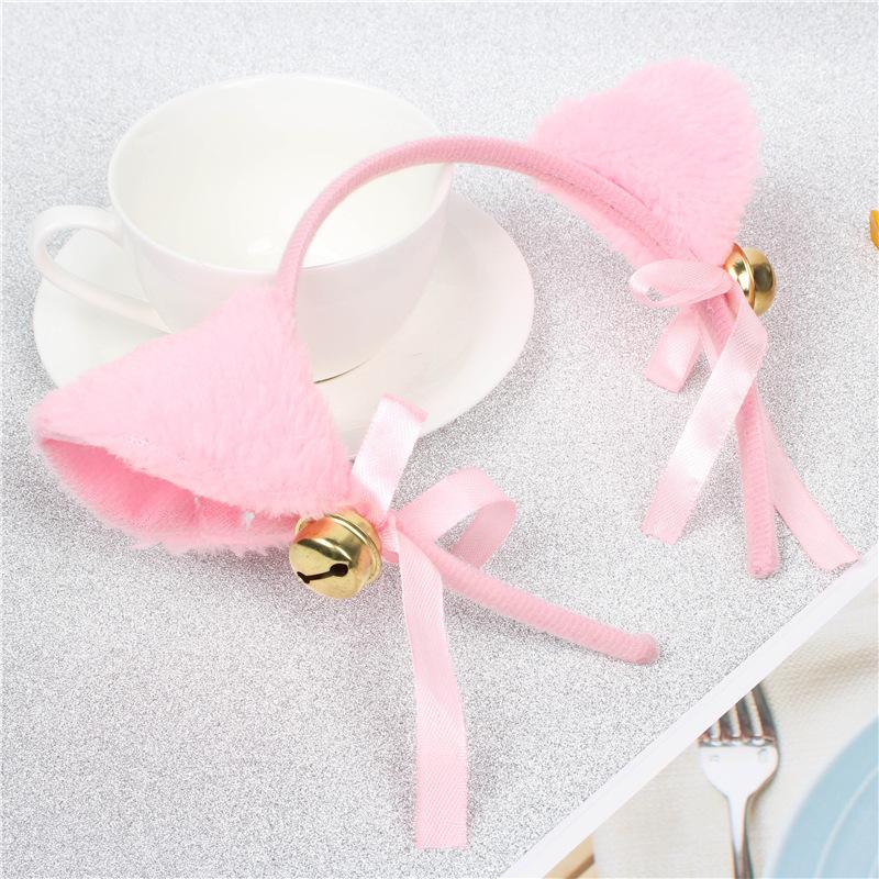 Cute Cat Fox Ears Headband Bell Bow Cosplay Halloween Party Fancy Costume Hair Accessories for Girls