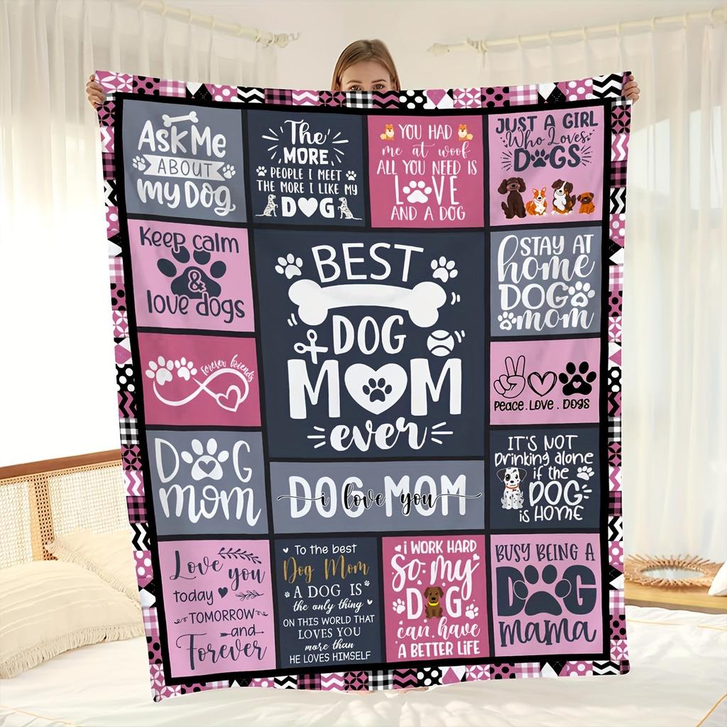 A Soft Fleece Blanket with a Patchwork Design for The Best Dog Mom