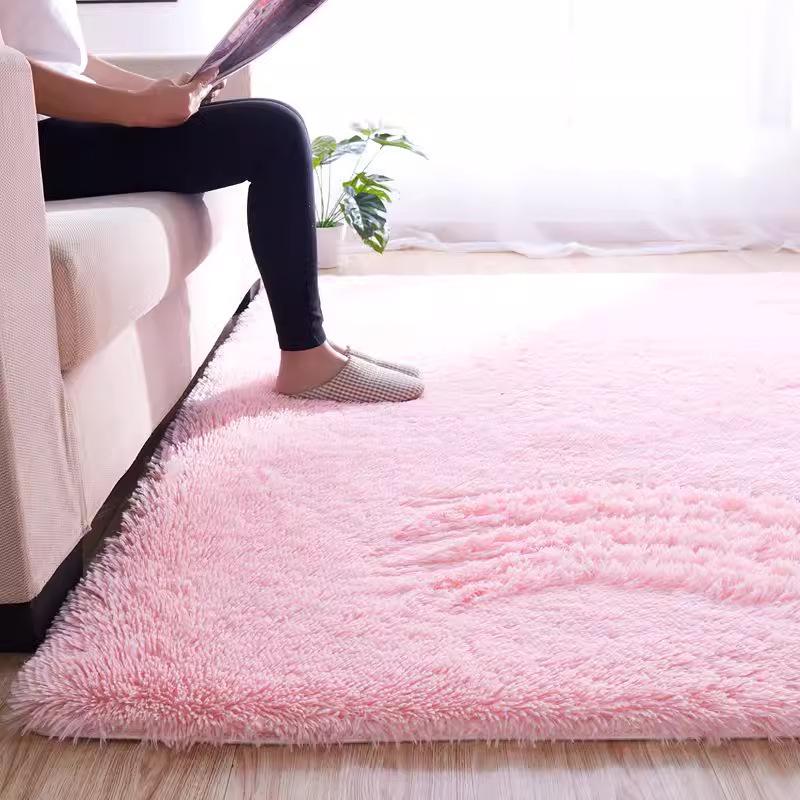 Silk Wool Plush Carpet - Solid Color, Long Pile for Living Room & Bedroom