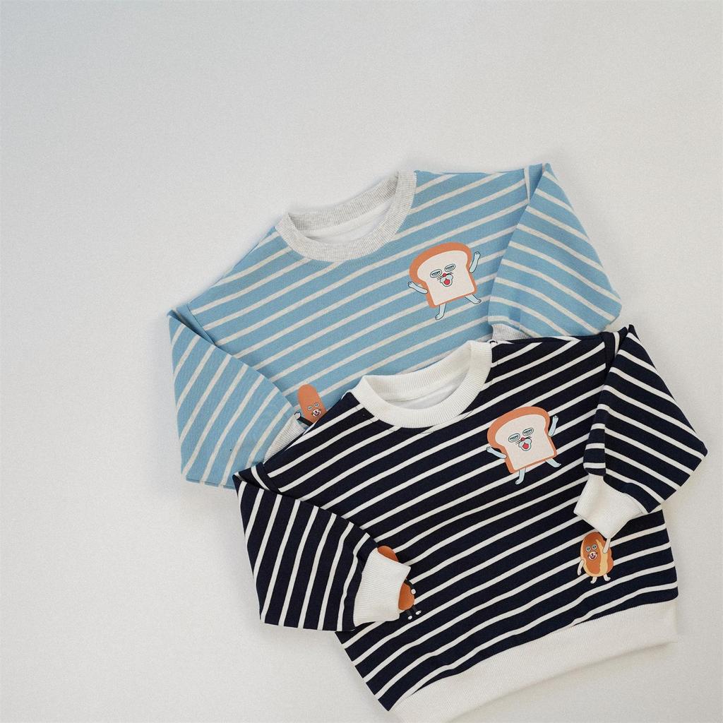 Kids' Striped Cartoon Hoodie - Autumn 2025 Korean Style Long Sleeve Unisex Pullover