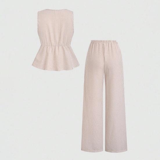 Women's Striped 2 Piece Outfits Tie Front Ruffle Tank Top And Wide Leg Pants Sets Summer Casual Sleeveless Lounge Sets