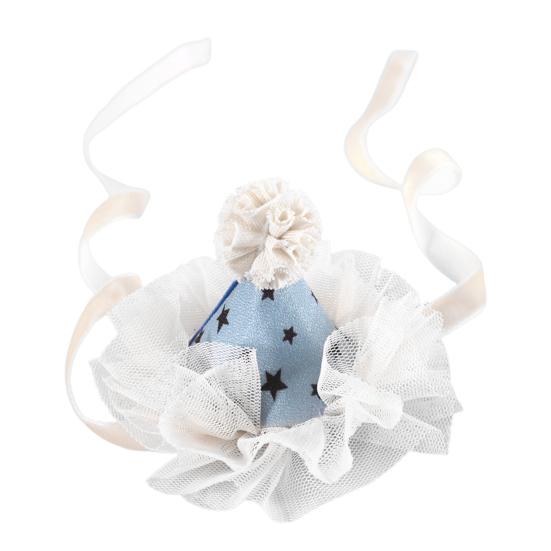 

Шляпа для домашнего животного и кота Дизайн с бантом Яркий цвет, приятный для кожи Ультралегкая кружевная отделка синий