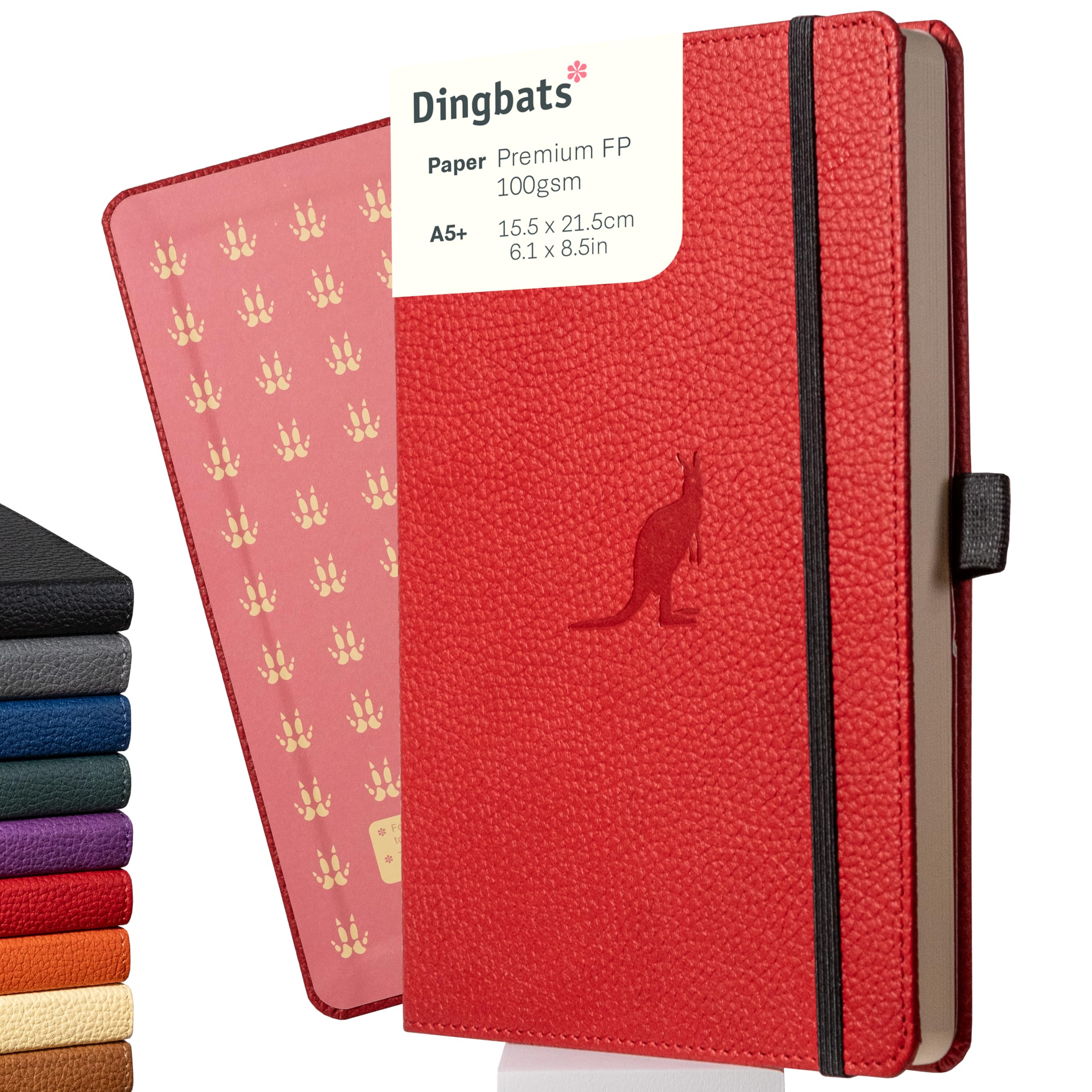 

Wildlife Lined Medium Red A5 Hardcover Cream 100gsm Paper Bookband Bookmark Included Notebook, Kangaroo, - - Ink-Resistant - Pocket, &
