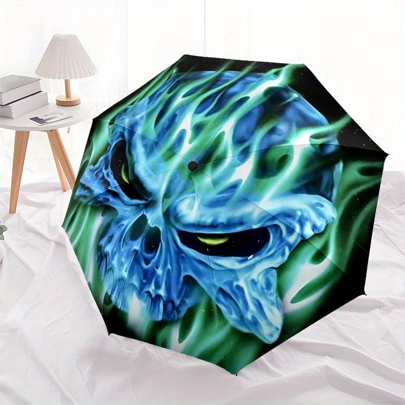1pc Ghostly Skull Automatic Open/close Folding Umbrella, Compact Portable Travel Umbrella, Perfect Birthday/Christmas, Cute Umbrella, Durabl