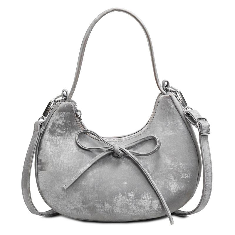 

Популярная в этом году простая женская сумка-мессенджер с бантом, милая, портативная сумка-полумесяц, нишевая текстура, зарубежная сумка на плечо серебряный