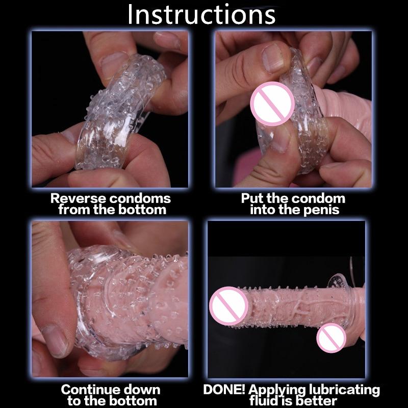 Verlängerung wiederverwendbares Kondom Penishülle männliche Vergrößerung Zeitverzögerung Spike Klitoris-Massagegerät Abdeckung Kristall
