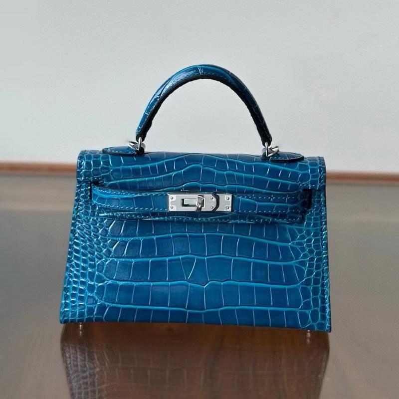 New Leather Handbag Bag, High-gloss Crocodile Pattern Second-generation Hand Carry Mini Shoulder Women's Bag
