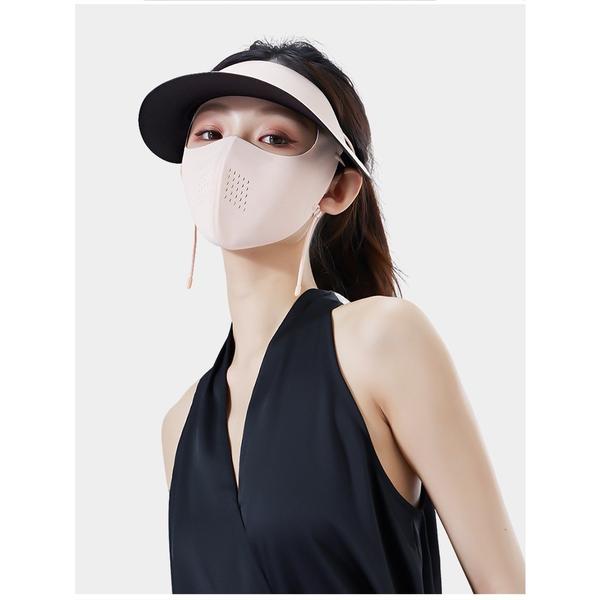 Women Summer Outdoor Full Face UV Sun Protection Mask with Hat Brim Visor Breathable Ice Silk Cooling Cycling Facekini