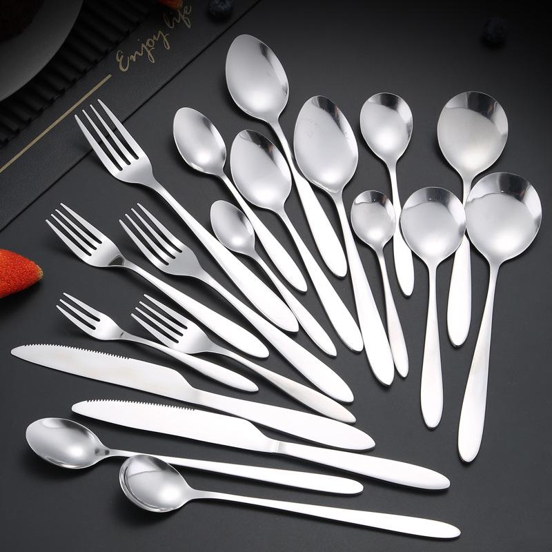 Western Cutlery Set - Thickened Pointed Handle, Stainless Steel Fruit Fork, Dessert Spoon, Steak Knife, Fork & Spoon, New Chinese Style.