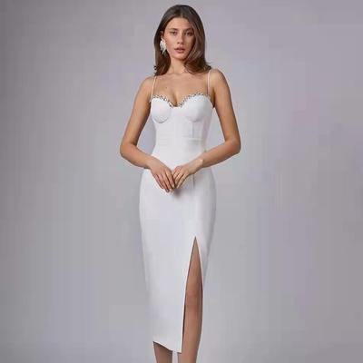 2023 European & American Elegant Diamond-Slitted Sling Bandage Dress