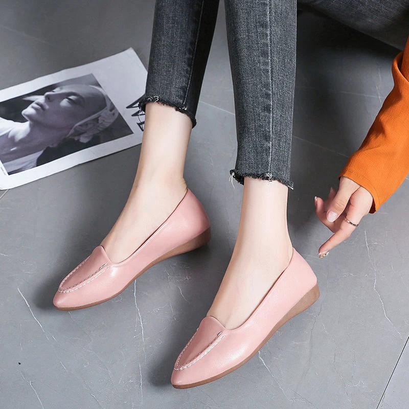 Fashion Leather Casual Pointed Toe Women's Flat Shoes Moccasins Ladies Footwear Vacation High Quality Fashion Slip On Chic Point 39 Non