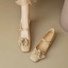 Fashion Ladies Spring Floral Mary Jones Shoes Elegant Low Heel Ladies Party Sweet Silver Beige Heels