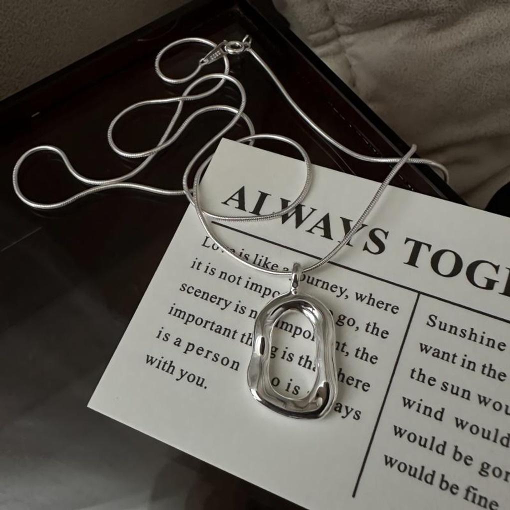 

Women s 925 Silver Unbalanced Circle Vintage Long Necklace square